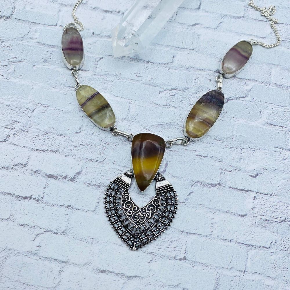 Fluorite Boho Sterling Silver Gemstone Handmade Necklace